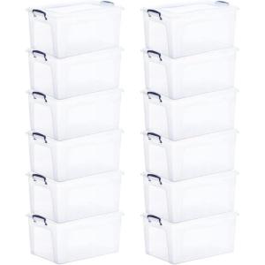 imageSuperio Clear Plastic Storage Bin with LidNonToxic BPA Free Odor Free Organizer Storage Box Stackable Plastic Tote for Home Garage School and Office 11 Quart 6Pack285 Qt