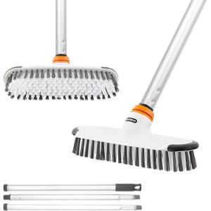 imageSuperio Deck Scrub Brush Head Heavy Duty Stiff Bristles Grout Scrubber with Scraper  Cleans Hot Tub Swimming Pool Granite Tiles Bathroom Patio Kitchen Wall and Deck Refill Brush Head3 Part Handle