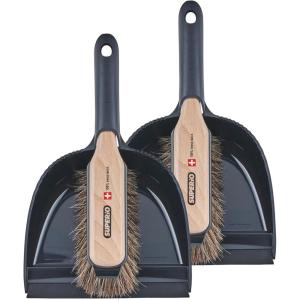 imageSuperio Handheld Comfort Grip Dustpan and Brush Set  Hand Broom with Swiss Natural Horsehair Bristles2pack