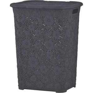 imageSuperio Laundry Hamper with Lid Lace Design 50 Liter  Grey Laundry Hamper Basket With Cutout Handles Rectangular Shape Modern Style Bin  Dirty Cloths Storage