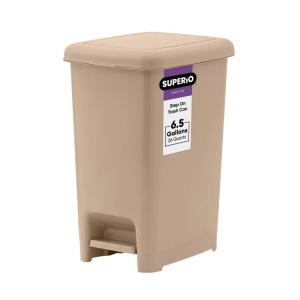imageSuperio Slim Step On Trash Can Beige Waste Bin with Foot Pedal Lid 26 Liter Kitchen Under Desk Office Bedroom Bathroom 1 4 Gallon65 Gallon