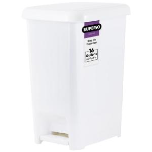 imageSuperio Superio Slim Pedal Trash Can 16 Qt White16 Gallon