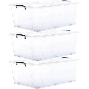 imageSuperio Under Bed Storage Containers with Wheels 3 Pack Flat Clear Storage Bin Stackable Large Storage Latch Box with Lids Store Cloths Bedding Linen For Under The Bed Garage Home60 Qt Wheeled