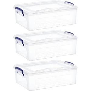imageSuperio Under Bed Storage Containers with Wheels 3 Pack Flat Clear Storage Bin Stackable Large Storage Latch Box with Lids Store Cloths Bedding Linen For Under The Bed Garage Home22 Qt