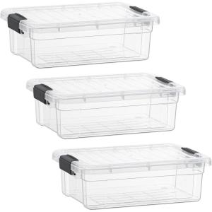 imageSuperio Under Bed Storage Containers with Wheels 3 Pack Flat Clear Storage Bin Stackable Large Storage Latch Box with Lids Store Cloths Bedding Linen For Under The Bed Garage Home25 Quart