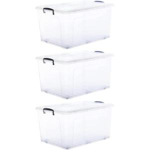 imageSuperio Under Bed Storage Containers with Wheels 3 Pack Flat Clear Storage Bin Stackable Large Storage Latch Box with Lids Store Cloths Bedding Linen For Under The Bed Garage Home85 Qt Wheeled