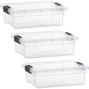 imageSuperio Under Bed Storage Containers with Wheels 3 Pack Flat Clear Storage Bin Stackable Large Storage Latch Box with Lids Store Cloths Bedding Linen For Under The Bed Garage Home45 Quart