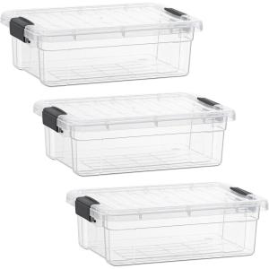 imageSuperio Under Bed Storage Containers with Wheels 3 Pack Flat Clear Storage Bin Stackable Large Storage Latch Box with Lids Store Cloths Bedding Linen For Under The Bed Garage Home23 Quarts