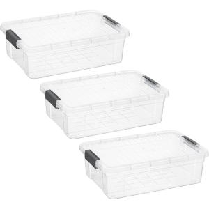 imageSuperio Under Bed Storage Containers with Wheels 3 Pack Flat Clear Storage Bin Stackable Large Storage Latch Box with Lids Store Cloths Bedding Linen For Under The Bed Garage Home16 Quart