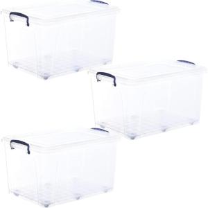 imageSuperio Under Bed Storage Containers with Wheels 3 Pack Flat Clear Storage Bin Stackable Large Storage Latch Box with Lids Store Cloths Bedding Linen For Under The Bed Garage Home44 Qt Wheeled