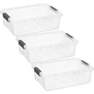 imageSuperio Under Bed Storage Containers with Wheels 3 Pack Flat Clear Storage Bin Stackable Large Storage Latch Box with Lids Store Cloths Bedding Linen For Under The Bed Garage Home32 Quart