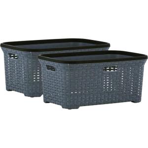 imageSuperio Wicker Style 2Pack Laundry Basket with Cutout Handles 50 Liter Grey Easy Storage Dirty Clothes in Washroom Bathroom or Bedroom