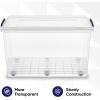 imageSuperio Clear Storage Box with Wheels 85 Qt Heavy Duty Container with Lid Stackable Rolling Bin for Home Garage Closet Organization Toys Linen Tools Clothing Supplies Camping Accessories215x145x1175