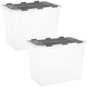 imageSuperio 13 Gallon Hinged Lid Storage Tote Stackable Storage Container52 Quart  2 Pack2Pack
