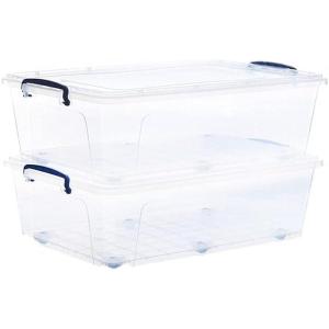 imageSuperio Clear Storage Box with Wheels 85 Qt Heavy Duty Container with Lid Stackable Rolling Bin for Home Garage Closet Organization Toys Linen Tools Clothing Supplies Camping Accessories2675x 1825x 105