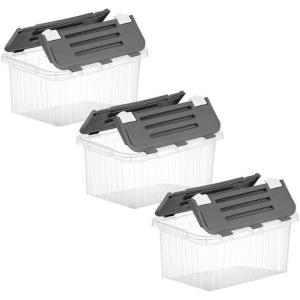 imageSuperio Clear Storage Boxes with Attached Lids Plastic Container Bins with Hinged Lids for Organizing Stackable Crates BPA Free Non Toxic Organizers 3 Pack 17quotx1165quotx875quot