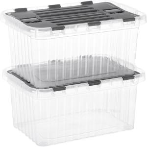 imageSuperio Clear Storage Boxes with Hinged Lids 10 Quart Plastic Container Bins for Organizing Stackable Crates BPA Free Organizers2 Pack