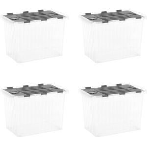 imageSuperio Clear Storage Container with Lid 16 Quart Hinged Lid Storage Tote Organizer Box for Closet Home Dorm 4 Pack4 Pack