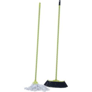 imageSuperio Cotton Mop and Broom Set Light Green Polka Dot Print Design Superior Cleaning Tools Broom and String Mop