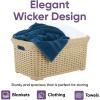 image:imageDesigned Laundry Basket Plastic Storage Hamper Basket Beige Cloths Basket Organizer with Cutout Handles Space Saving for Laundry Room Bedroom Bathroom Wicker Design 50 LiterBeige