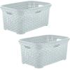 image:imageDesigned Laundry Basket Plastic Storage Hamper Basket Beige Cloths Basket Organizer with Cutout Handles Space Saving for Laundry Room Bedroom Bathroom Wicker Design 50 LiterWhite Smoke