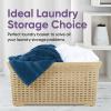 image:imageDesigned Laundry Basket Plastic Storage Hamper Basket Beige Cloths Basket Organizer with Cutout Handles Space Saving for Laundry Room Bedroom Bathroom Wicker Design 50 LiterBeige