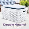 image:imageDesigned Laundry Basket Plastic Storage Hamper Basket Beige Cloths Basket Organizer with Cutout Handles Space Saving for Laundry Room Bedroom Bathroom Wicker Design 50 LiterWhite
