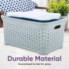 image:imageDesigned Laundry Basket Plastic Storage Hamper Basket Beige Cloths Basket Organizer with Cutout Handles Space Saving for Laundry Room Bedroom Bathroom Wicker Design 50 LiterWhite Smoke