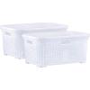 image:imageDesigned Laundry Basket Plastic Storage Hamper Basket Beige Cloths Basket Organizer with Cutout Handles Space Saving for Laundry Room Bedroom Bathroom Wicker Design 50 LiterWhite