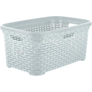 image:imageDesigned Laundry Basket Plastic Storage Hamper Basket Beige Cloths Basket Organizer with Cutout Handles Space Saving for Laundry Room Bedroom Bathroom Wicker Design 50 LiterWhite Smoke