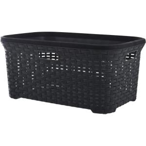 image:imageDesigned Laundry Basket Plastic Storage Hamper Basket Beige Cloths Basket Organizer with Cutout Handles Space Saving for Laundry Room Bedroom Bathroom Wicker Design 50 LiterGray