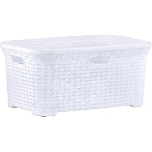 image:imageDesigned Laundry Basket Plastic Storage Hamper Basket Beige Cloths Basket Organizer with Cutout Handles Space Saving for Laundry Room Bedroom Bathroom Wicker Design 50 LiterWhite