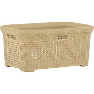 image:imageDesigned Laundry Basket Plastic Storage Hamper Basket Beige Cloths Basket Organizer with Cutout Handles Space Saving for Laundry Room Bedroom Bathroom Wicker Design 50 LiterBeige
