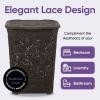 image:imageLaundry Hamper With Lid Lace Design 50 Liter  Brown Laundry Hamper Basket With Cutout Handles Rectangular Shape Modern Style Bin  Dirty Cloths Storage By Superio