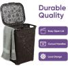 image:imageLaundry Hamper With Lid Lace Design 50 Liter  Brown Laundry Hamper Basket With Cutout Handles Rectangular Shape Modern Style Bin  Dirty Cloths Storage By Superio