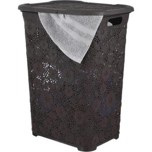 image:imageLaundry Hamper With Lid Lace Design 50 Liter  Brown Laundry Hamper Basket With Cutout Handles Rectangular Shape Modern Style Bin  Dirty Cloths Storage By Superio