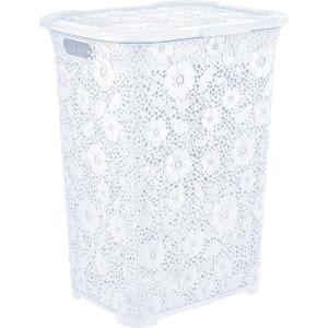 image:imageSuperio Laundry Hamper with Lid White 50 Liter Large Lace Hamper Basket Dirty Cloths Storage with Cutout Handles for Landry Room Bedroom and Bathroom