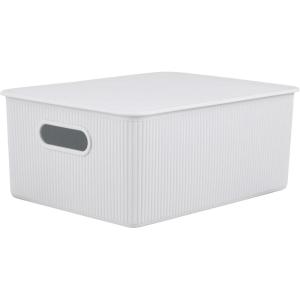 image:imageSuperio Ribbed Collection  Decorative Plastic Basket Open Home Storage Bins Organizer Blue Container Boxes for Organizing Closet Storage Bins for Shelves Bin with Lid Large 15 Liter 1 PackWhite Smoke