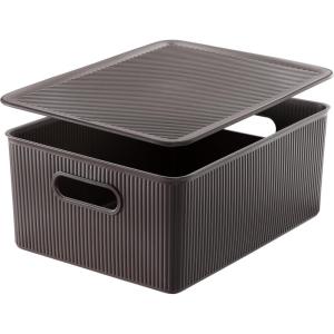 image:imageSuperio Ribbed Collection  Decorative Plastic Basket Open Home Storage Bins Organizer Blue Container Boxes for Organizing Closet Storage Bins for Shelves Bin with Lid Large 15 Liter 1 PackBrown