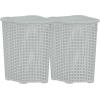 image:imagePlastic Corner Laundry Hamper with Lid Curved Designed Laundry Basket 2 Pack Triangle Beige Cloths Hamper Organizer with Cutout Handles for Laundry Room Bedroom Bathroom Wicker Design 50 LiterWhite Smoke