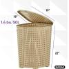 image:imagePlastic Corner Laundry Hamper with Lid Curved Designed Laundry Basket 2 Pack Triangle Beige Cloths Hamper Organizer with Cutout Handles for Laundry Room Bedroom Bathroom Wicker Design 50 LiterBeige