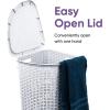 image:imagePlastic Corner Laundry Hamper with Lid Curved Designed Laundry Basket 2 Pack Triangle Beige Cloths Hamper Organizer with Cutout Handles for Laundry Room Bedroom Bathroom Wicker Design 50 LiterWhite