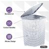 image:imagePlastic Corner Laundry Hamper with Lid Curved Designed Laundry Basket 2 Pack Triangle Beige Cloths Hamper Organizer with Cutout Handles for Laundry Room Bedroom Bathroom Wicker Design 50 LiterWhite