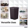 image:imageSuperio Mini Trash Can with Foot Pedal Small Outdoor Garbage Can with Lid 3 Gallon Plastic Waste Basket for Bathroom Bedroom Kitchen Office Patio Wicker Beige 12 QTBrown