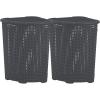 image:imagePlastic Corner Laundry Hamper with Lid Curved Designed Laundry Basket 2 Pack Triangle Beige Cloths Hamper Organizer with Cutout Handles for Laundry Room Bedroom Bathroom Wicker Design 50 LiterGrey