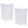 image:imagePlastic Corner Laundry Hamper with Lid Curved Designed Laundry Basket 2 Pack Triangle Beige Cloths Hamper Organizer with Cutout Handles for Laundry Room Bedroom Bathroom Wicker Design 50 LiterWhite