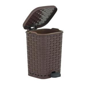 image:imageSuperio Mini Trash Can with Foot Pedal Small Outdoor Garbage Can with Lid 3 Gallon Plastic Waste Basket for Bathroom Bedroom Kitchen Office Patio Wicker Beige 12 QTBrown