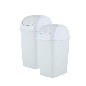 image:imageSuperio New 2 Pack Small 25 Gallon Plastic Trash Can with Swing Top Lid Waste Bin for Under Desk Office Bedroom Bathroom 10 Qt White25 Gallon