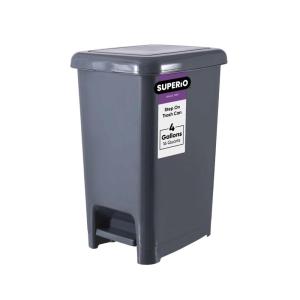 image:imageSuperio Slim Pedal Trash Can GreyBlack 16 Qt  4 Gallon12x9x165