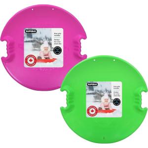 image:imageSuperio Round Saucer Snow Sleds for Kids and Adult Spiral Toddler Sled 26 Avalanche Circle Jet Sled for Toddlers Age Plastic Sledding Disc Winter Snow Toys Fun for Kids and Adults 2PackGreenFuchsia